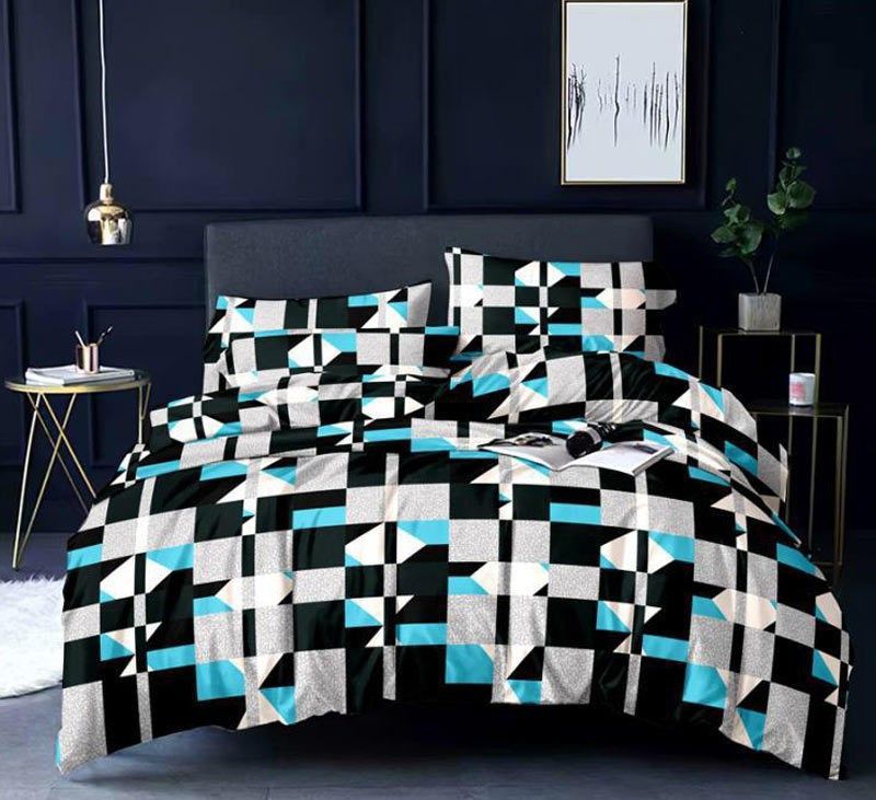 SOMYA GEMS 290 TC Microfiber Double Printed Flat Bedsheet  (Pack of 1, Blue, Grey)