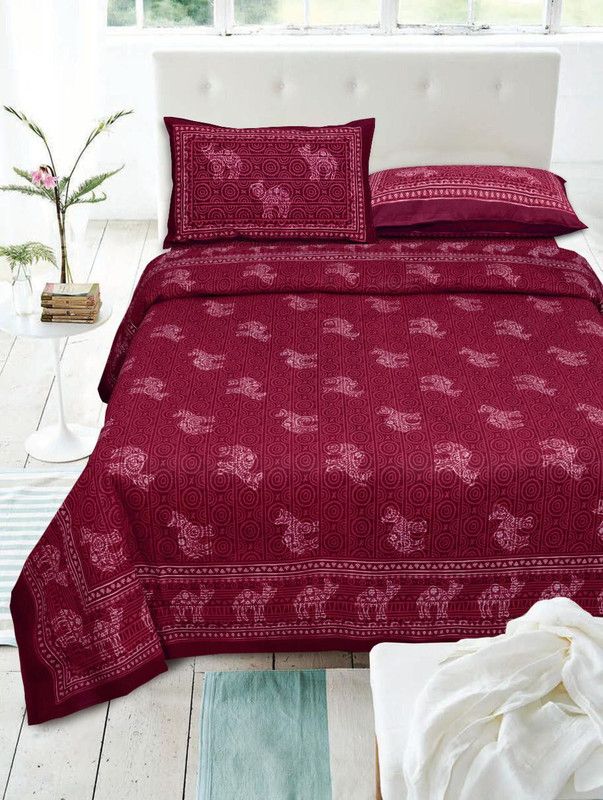 Meliora 144 TC Cotton King Jaipuri Prints Flat Bedsheet  (Pack of 1, Maroon)