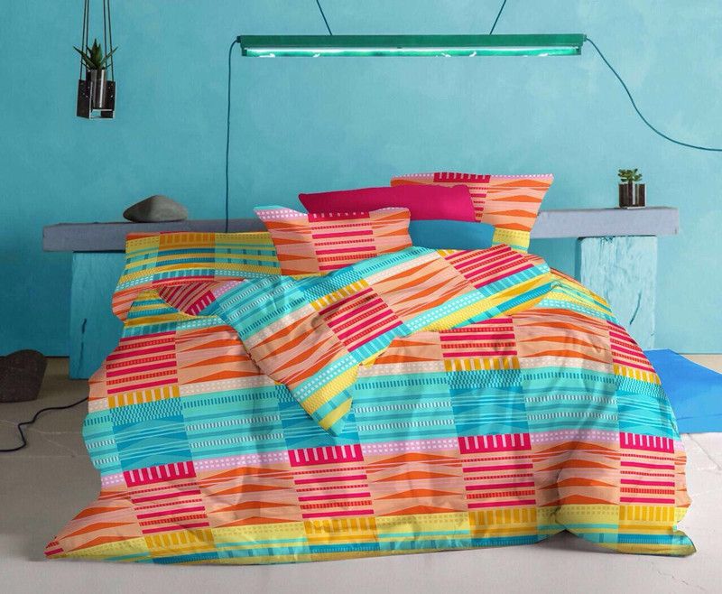 Nanki's 220 TC Cotton King Abstract Flat Bedsheet  (Pack of 1, Orange)
