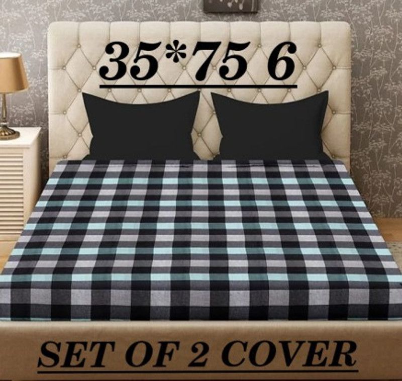SWEETWELL Zippered Double Size Mattress Cover  (Blue, Black)
