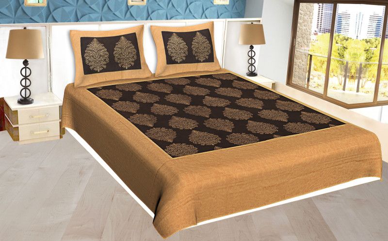 AARAV TEXTILE AND HANDICRAFTS 200 TC Cotton Double Printed Flat Bedsheet  (Pack of 1, Black)