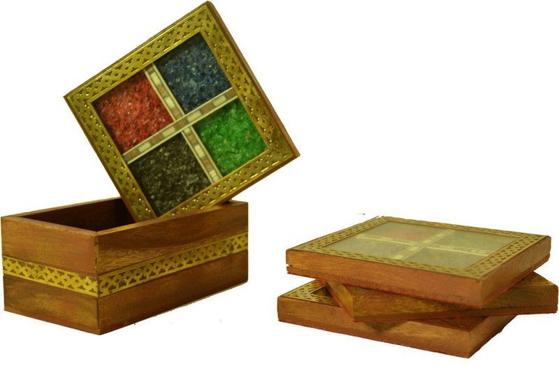 Santarms Square Wood Coaster Set  (Pack of 4)