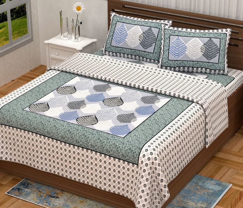 E ELMA 150 TC Cotton Double Floral Flat Bedsheet  (Pack of 1, Grey)