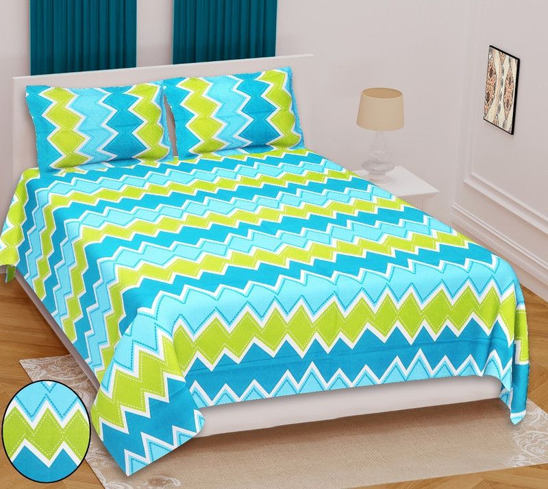 KAANY FAB 104 TC Cotton Double Geometric Flat Bedsheet  (Pack of 1, Green)