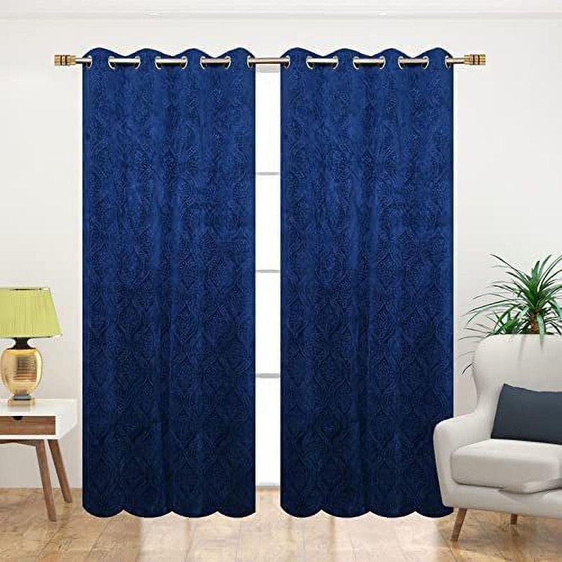 Jain craft 152 cm (5 ft) Velvet Blackout Window Curtain (Pack Of 2)  (Solid, Blue)