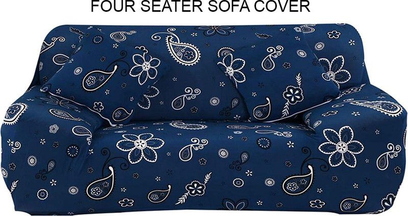 HOUSE OF QUIRK Polyester Floral Sofa Cover  (Dark Blue Pack of 1)