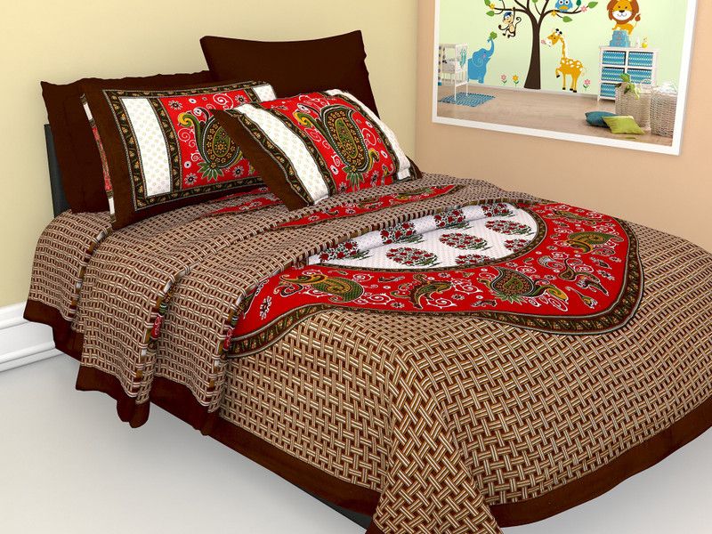 RIYA FABRICS 144 TC Cotton King Printed Flat Bedsheet  (Pack of 1, Chocklate)