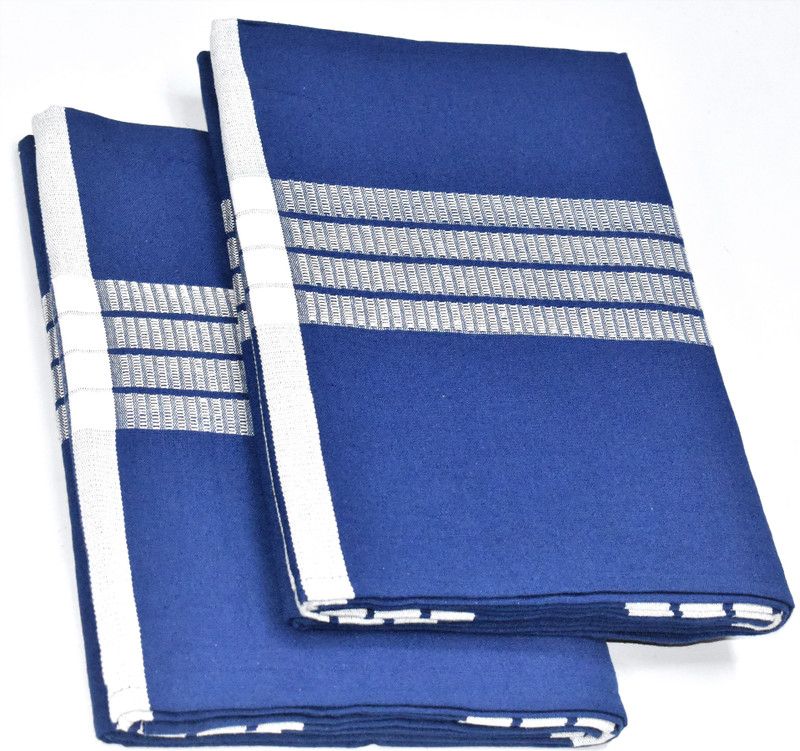 TUNI MANI 70 TC Cotton Single Striped Flat Bedsheet  (Pack of 2, Blue)