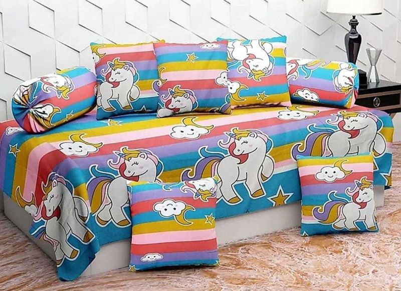 Sandy Cotton Cartoon Diwan Set  (Multicolor)