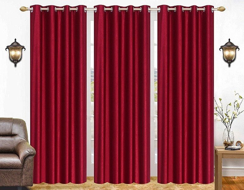 MSD Decor Hub 274 cm (9 ft) Polyester Room Darkening Long Door Curtain (Pack Of 3)  (Solid, Maroon)