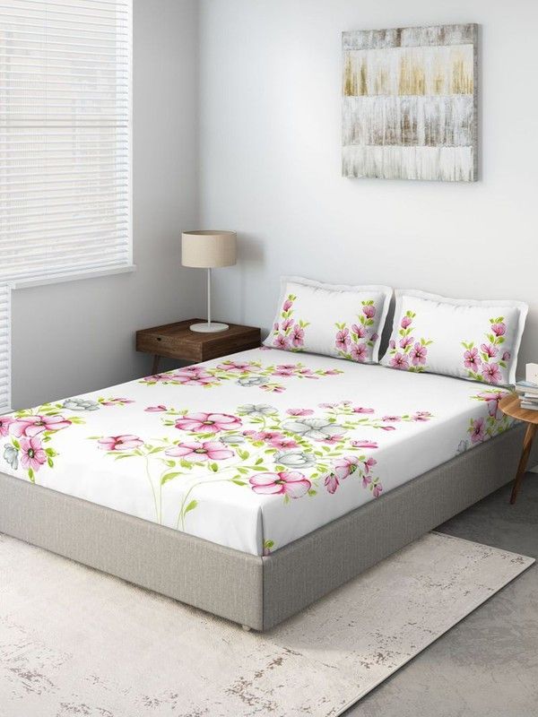 DDECOR Live beautiful 136 TC Cotton Double Floral Flat Bedsheet  (Pack of 1, Pink)