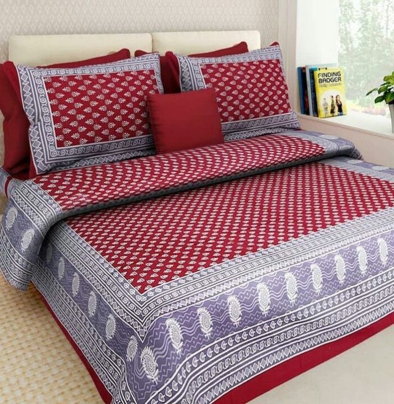 144 TC Cotton Double Jaipuri Prints Bedsheet  (Pack of 1, Maroon)