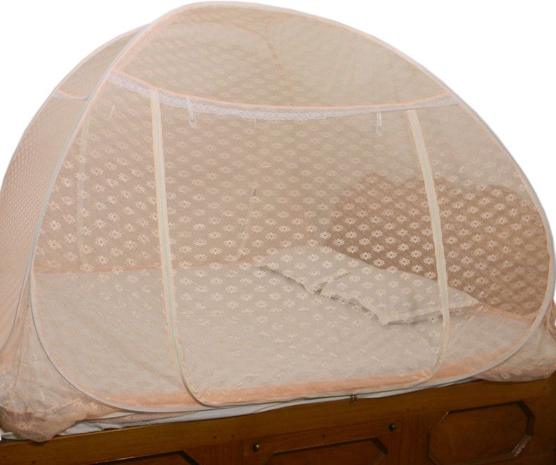 HEALTHY SLEEPING Polyester Adults Washable Foldable Double Bed Embroidery-Premium Mosquito Net  (Badam Pink, Tent)