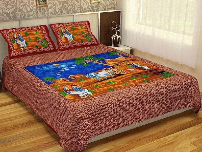 kanaks 144 TC Cotton Queen Jaipuri Prints Flat Bedsheet  (Pack of 1, Multicolor)