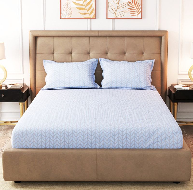 Flipkart SmartBuy 146 TC Microfiber Double Printed Flat Bedsheet  (Pack of 1, Blue)