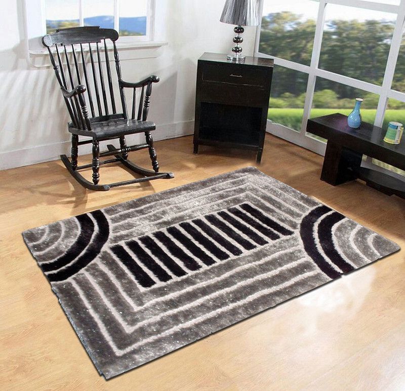 FURNISHINGLAND Black Polyester Carpet  (90 cm, X 150 cm, Rectangle)