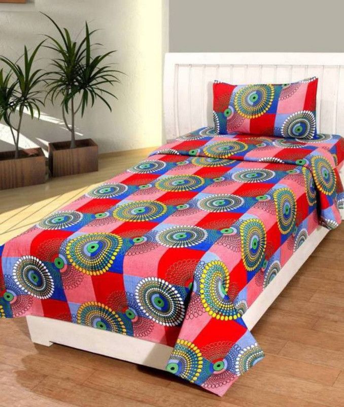 HSR Collection 144 TC Microfiber Single 3D Printed Flat Bedsheet  (Pack of 1, Multicolor)