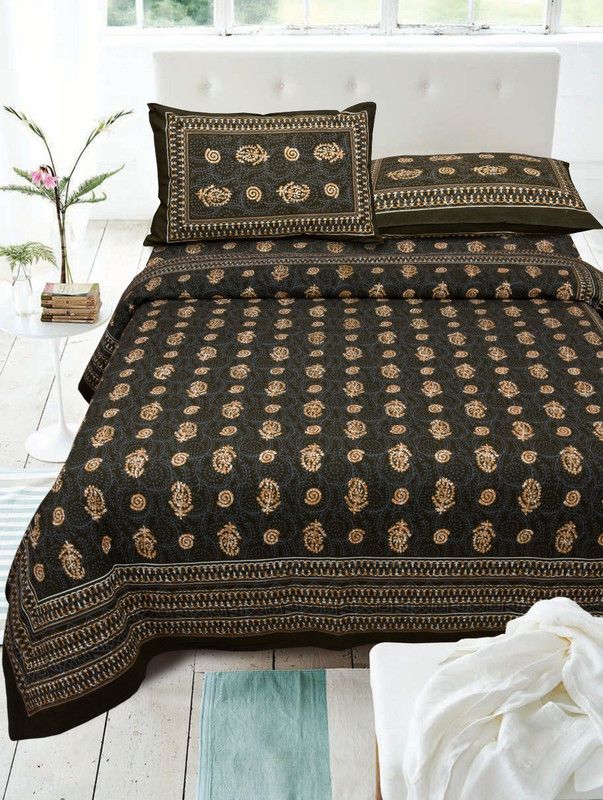 Amazing Rajasthan 120 TC Cotton Double Printed Flat Bedsheet  (Pack of 1, Brown)