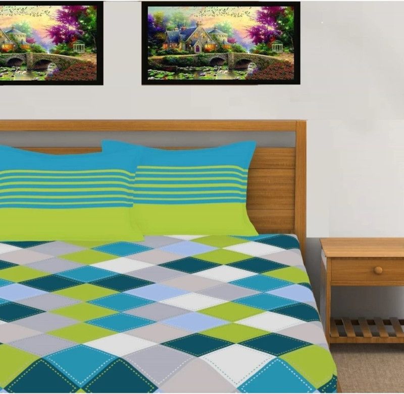 VIKANJALI FAB 104 TC Cotton Double Geometric Flat Bedsheet  (Pack of 1, Multicolor)