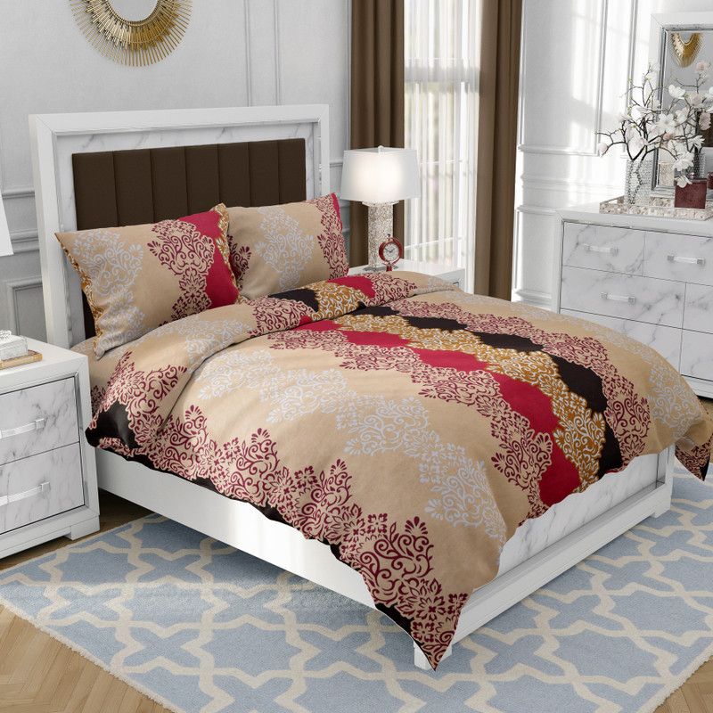 Homestar 144 TC Microfiber Double Printed Flat Bedsheet  (Pack of 1, 11Beige)