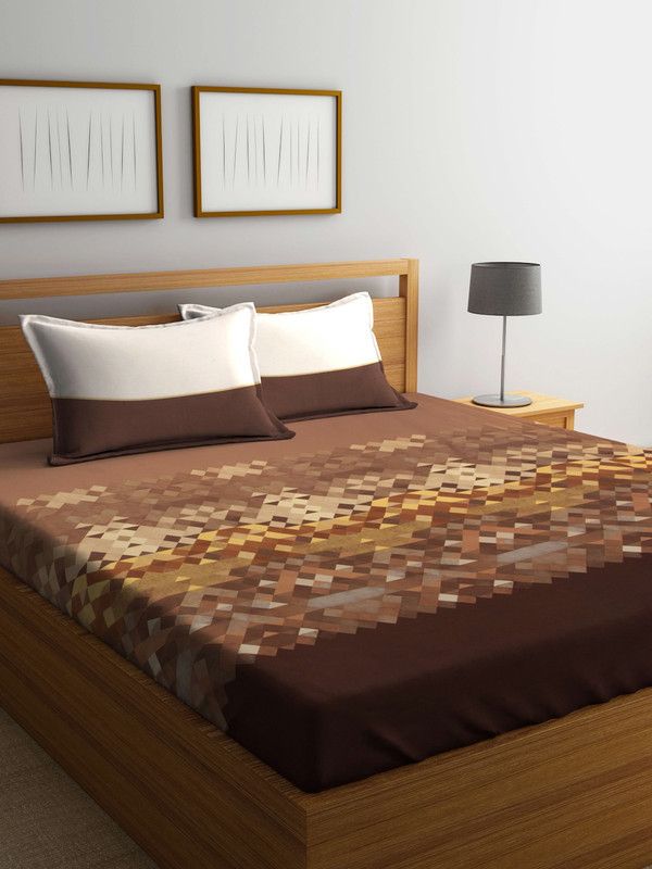 TRIDENT 210 TC Cotton Double Abstract Flat Bedsheet  (Pack of 1, Digital Glitch Brown)