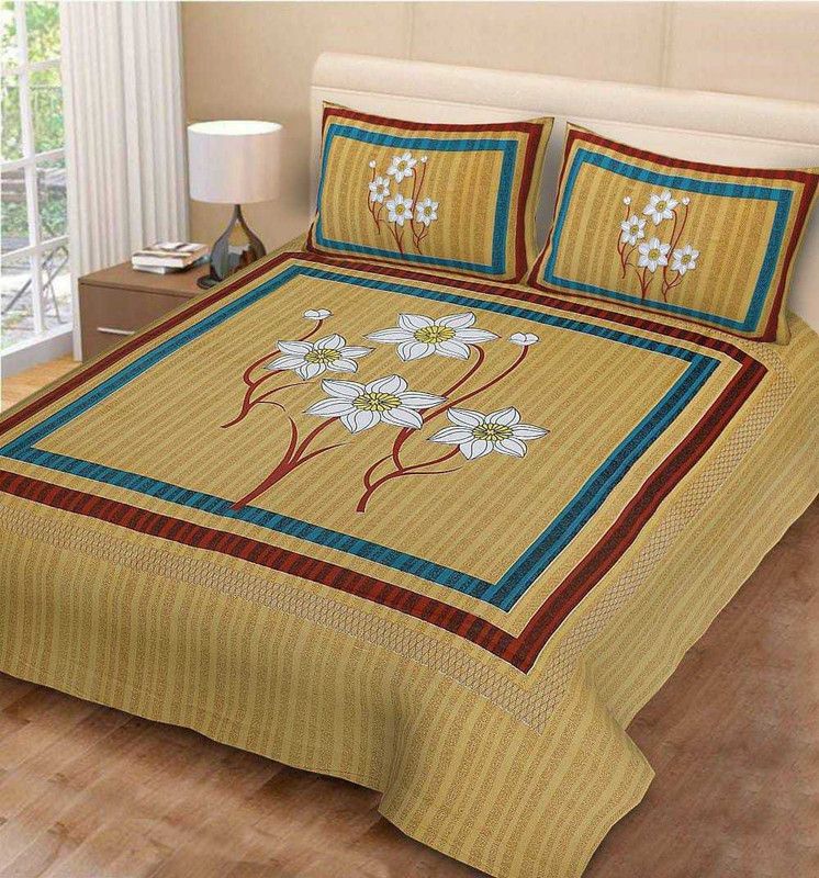 ShoppingBazzaar 160 TC Cotton Double Floral Flat Bedsheet  (Pack of 1, Multicolor)