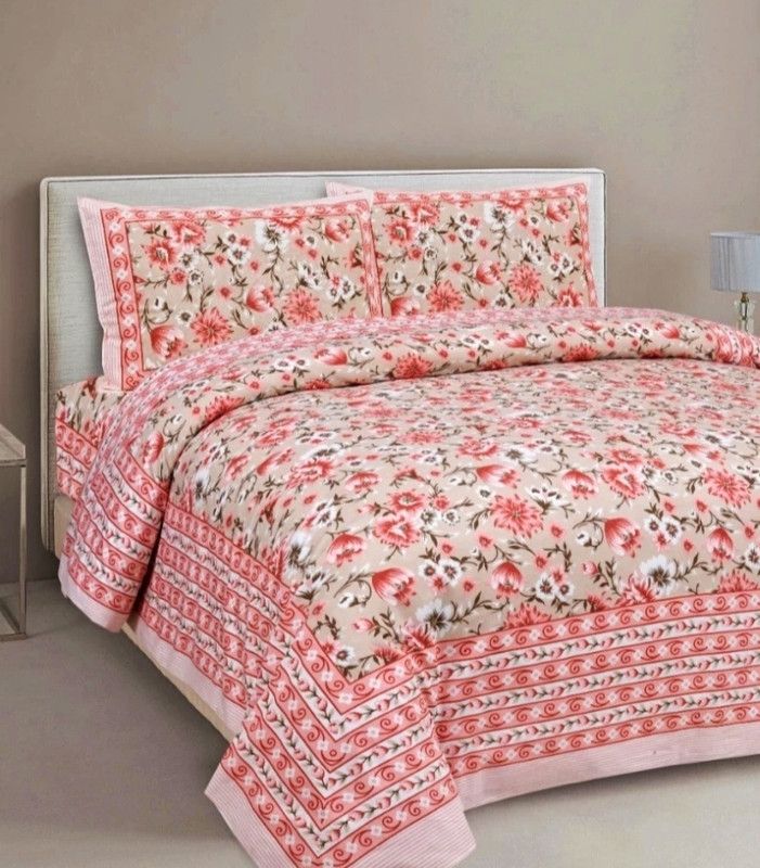Sohibe 144 TC Cotton King Floral Flat Bedsheet  (Pack of 1, Link Pink)