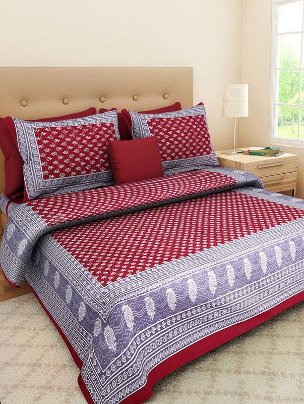MayuriCotton 210 TC Cotton Double Printed Flat Bedsheet  (Pack of 1, Orange)