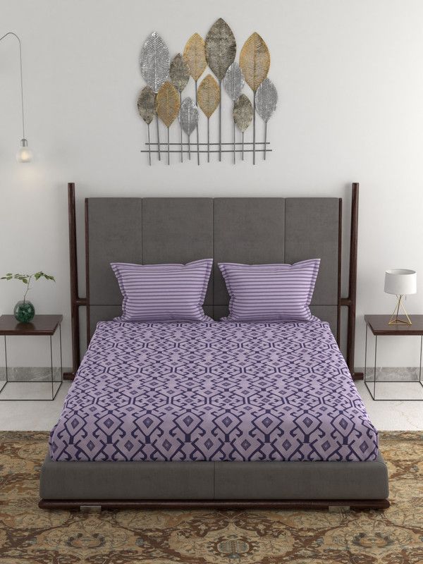 TRIDENT 120 TC Cotton Double Printed Flat Bedsheet  (Pack of 1, Purple)