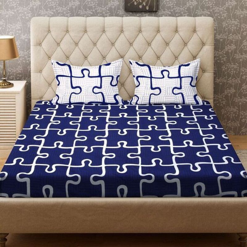 Signature 140 TC Microfiber Double Printed Flat Bedsheet  (Pack of 1, Blue)