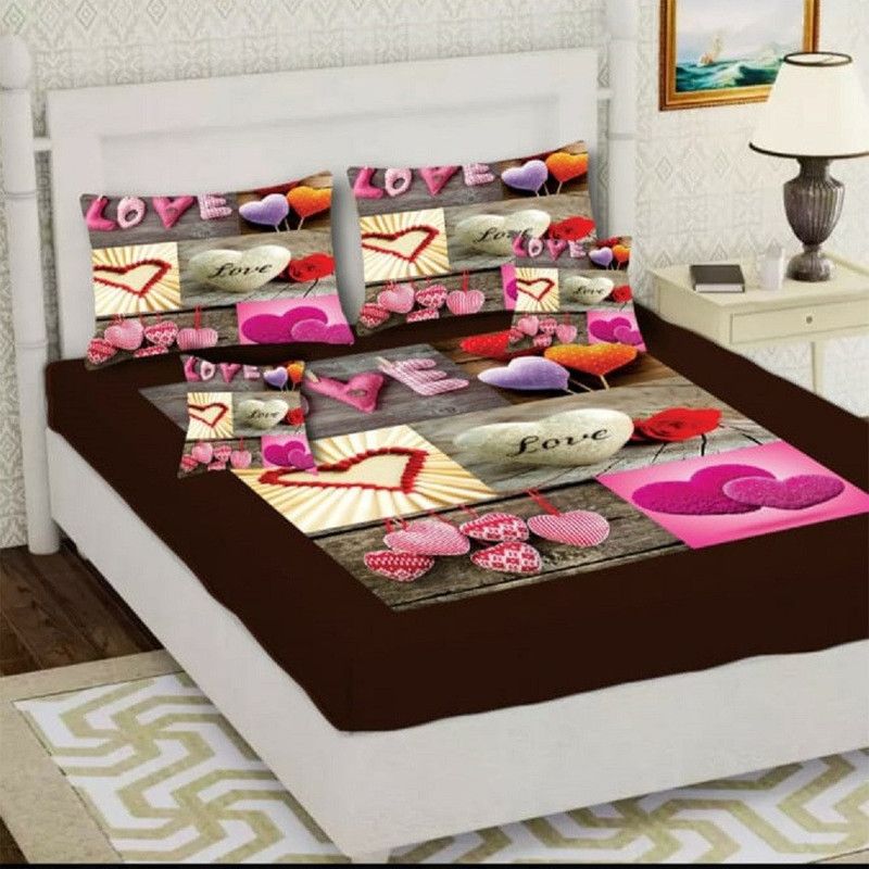 Yb Homes 200 TC Velvet King 3D Printed Flat Bedsheet  (Pack of 1, Multicolor)