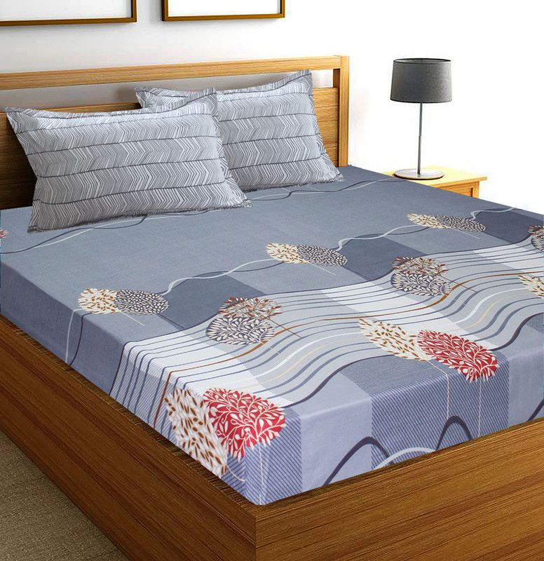 Flipkart SmartBuy 152 TC Microfiber Double Abstract Flat Bedsheet  (Pack of 1, Grey)