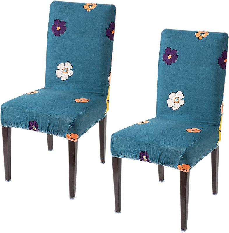 HOKiPO Polyester Floral Chair Cover  (Teal Flower Pack of 2)