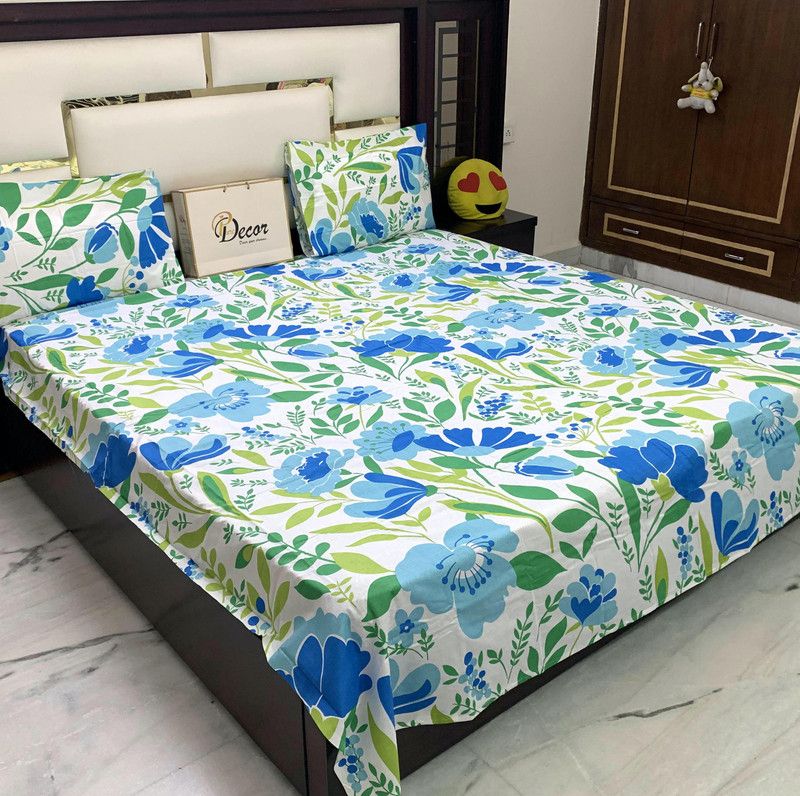 Pure Decor 144 TC Cotton Queen Printed Flat Bedsheet  (Pack of 3, Multicolor)