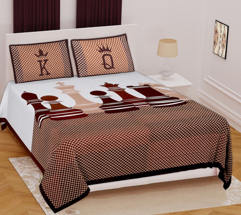Galaxy textiles 104 TC Cotton Double Printed Flat Bedsheet  (Pack of 1, Brown)