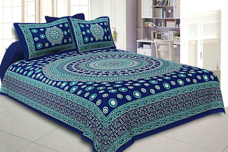 Unique Fashion 155 TC Cotton Double Self Design Flat Bedsheet  (Pack of 1, Multicolor3)
