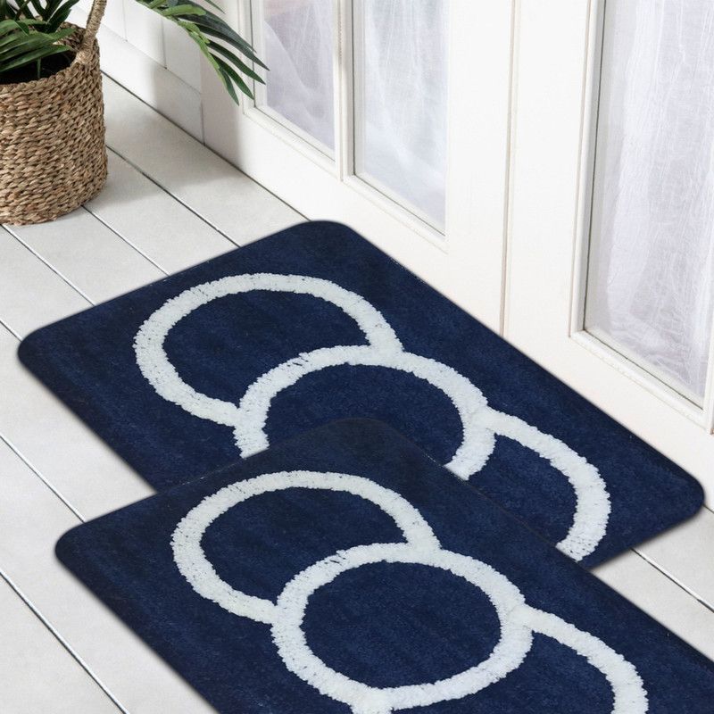 SRX Microfiber Door Mat  (Blue, White, Medium, Pack of 2)