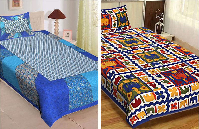 Majestic Women 120 TC Cotton Single Printed Flat Bedsheet  (Pack of 2, Multicolor)