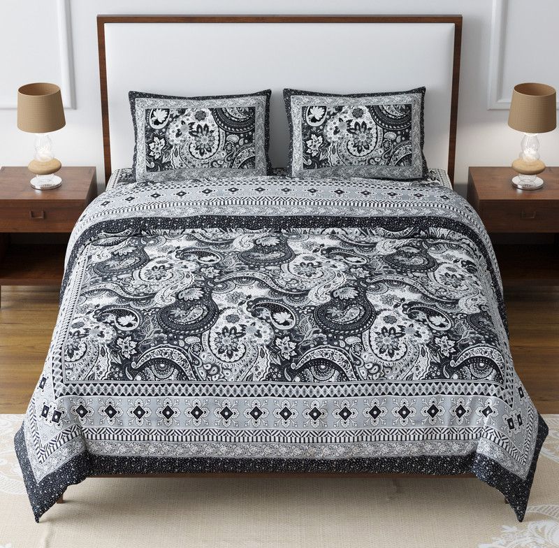 SheetKart 144 TC Cotton King Printed Flat Bedsheet  (Pack of 1, Anchor Grey)