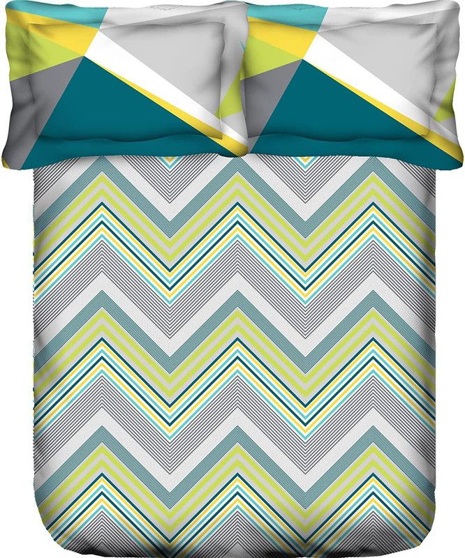 TRIDENT 144 TC Cotton Queen Geometric Flat Bedsheet  (Pack of 1, Benett Aqua)