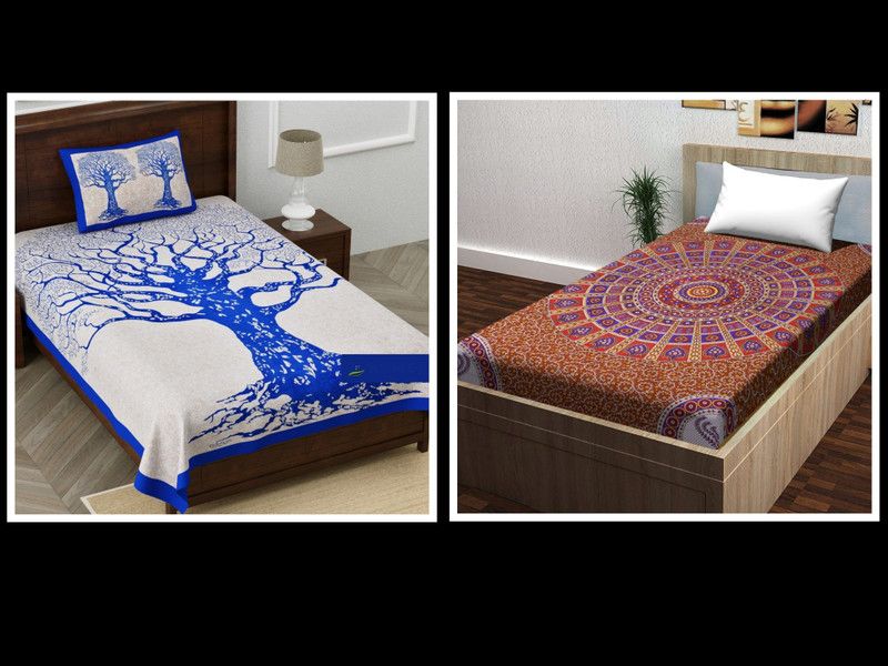 144 TC Cotton Single Bedsheet  (Pack of 2, Design184)