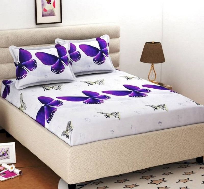 BALKO FAB 144 TC Polycotton Double Printed Flat Bedsheet  (Pack of 1, Yellow)