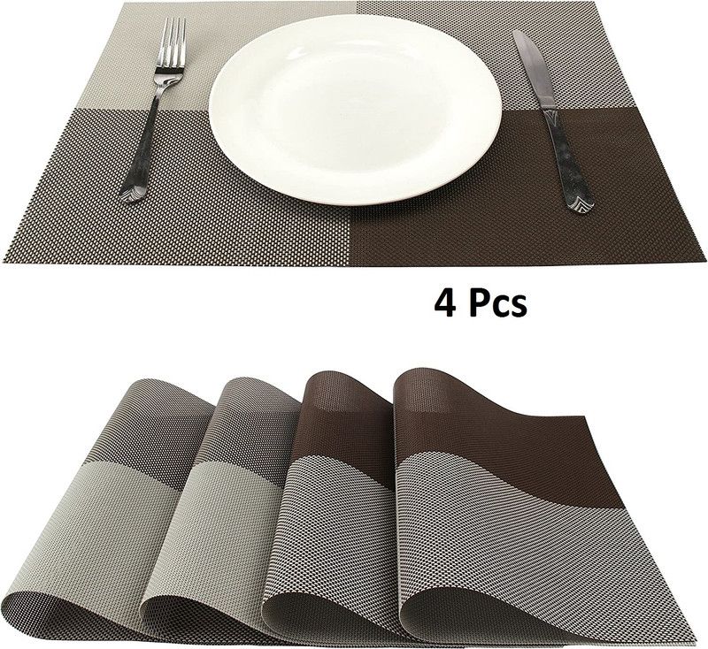Pyarana Rectangular Pack of 4 Table Placemat  (Brown, PVC)