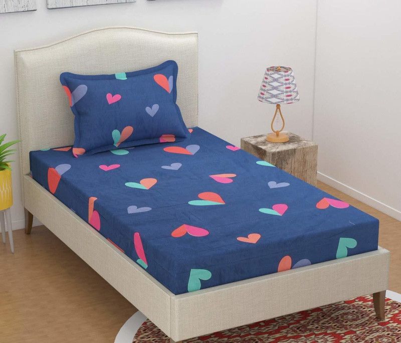 Decent Home 144 TC Microfiber Single 3D Printed Flat Bedsheet  (Pack of 1, Blue)