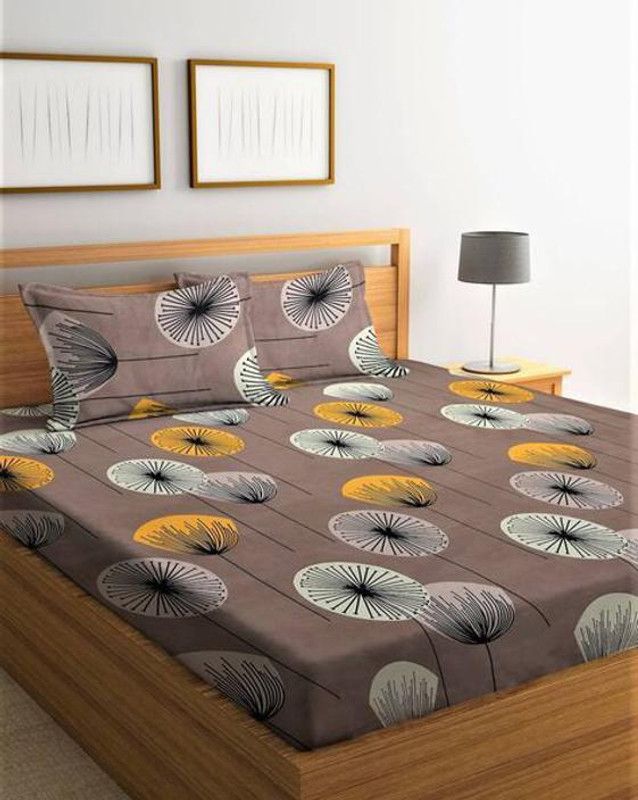 Little Planet 250 TC Cotton Queen Floral Flat Bedsheet  (Pack of 1, Black)