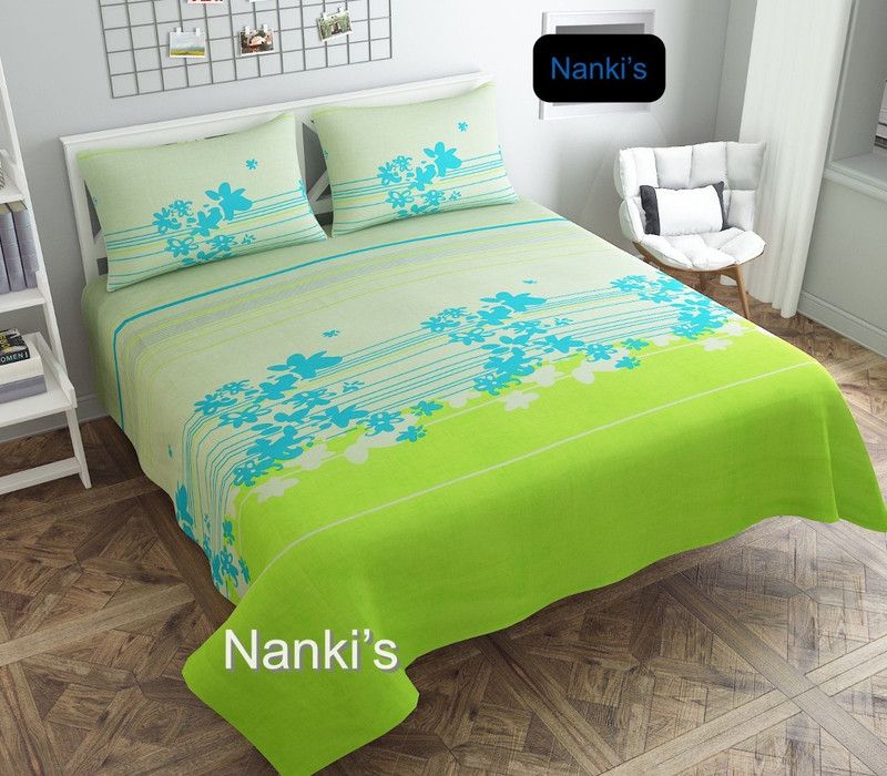 24x7 Home Store 190 TC Polycotton King Printed Flat Bedsheet  (Pack of 1, Green)