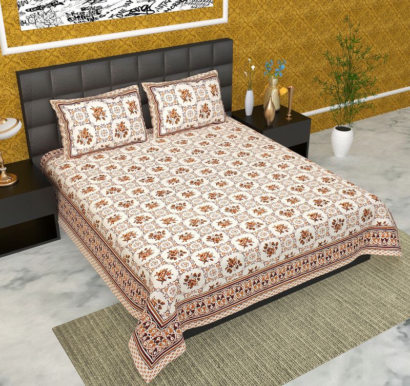 120 TC Cotton Double Printed Bedsheet  (Pack of 1, Gulmohar Circle BROWN46-90X108)