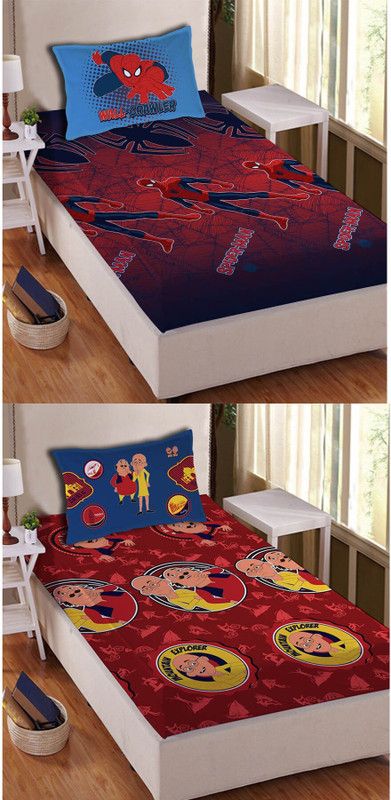 athom TRENDZ 144 TC Cotton Single Self Design Flat Bedsheet  (Pack of 2, Multicolor)