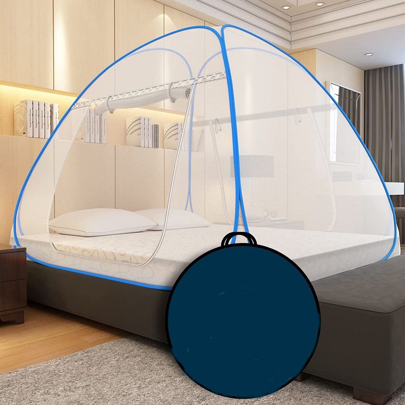 Alciono Polyester Adults Washable Foldable Machardani for King Size,Queen Size&Double Bed(Size:LBH-6.6X6.6X4.6 Ft) Mosquito Net  (Blue, Tent)
