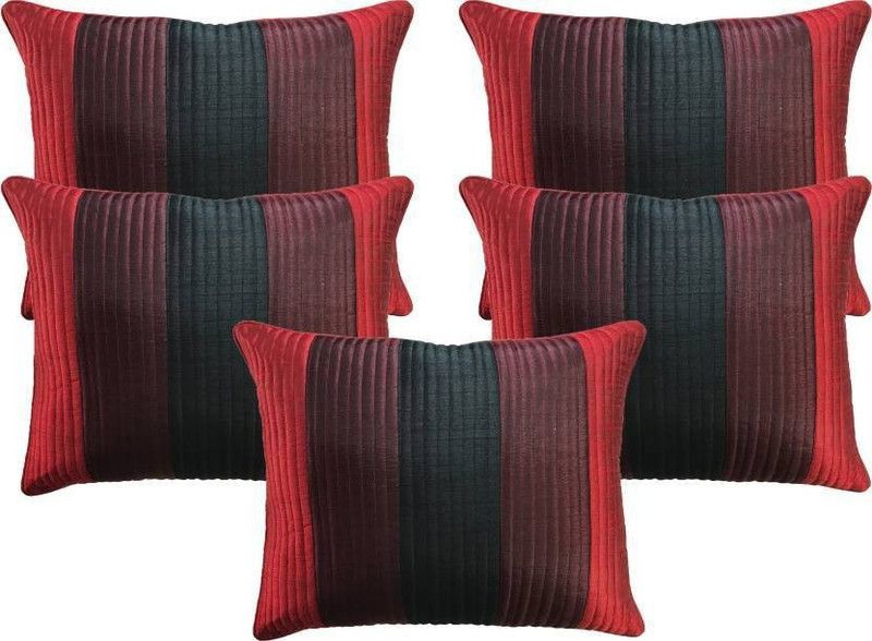 India Furnish Striped Cushions & Pillows Cover  (Pack of 5, 40 cm*40 cm, Black)